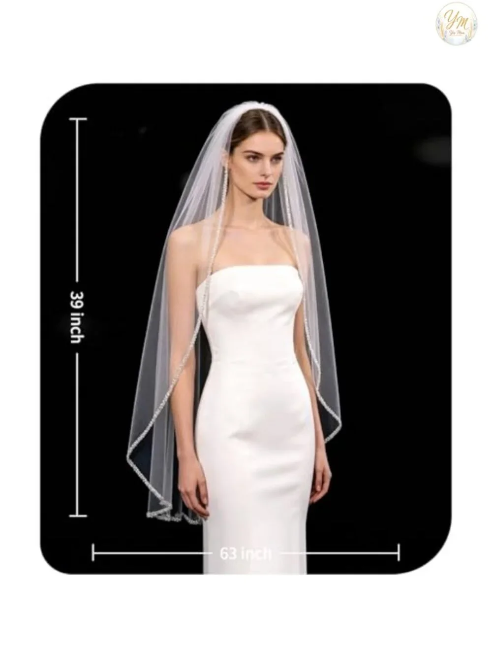 Fingertip Length Bridal Veil with Pearls Beaded Edge, Tulle Wedding Veil with
